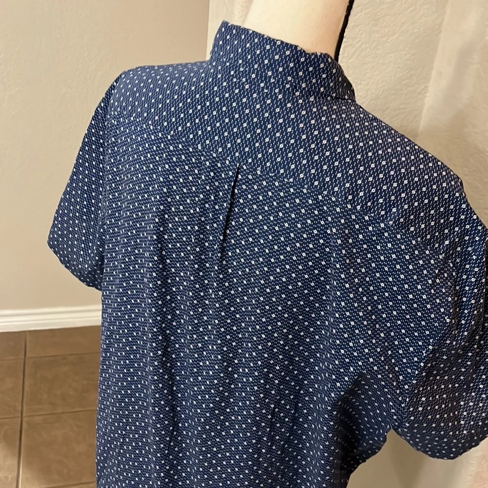 J.Crew navy blue small print shirt sleeve button down shirt Size XL